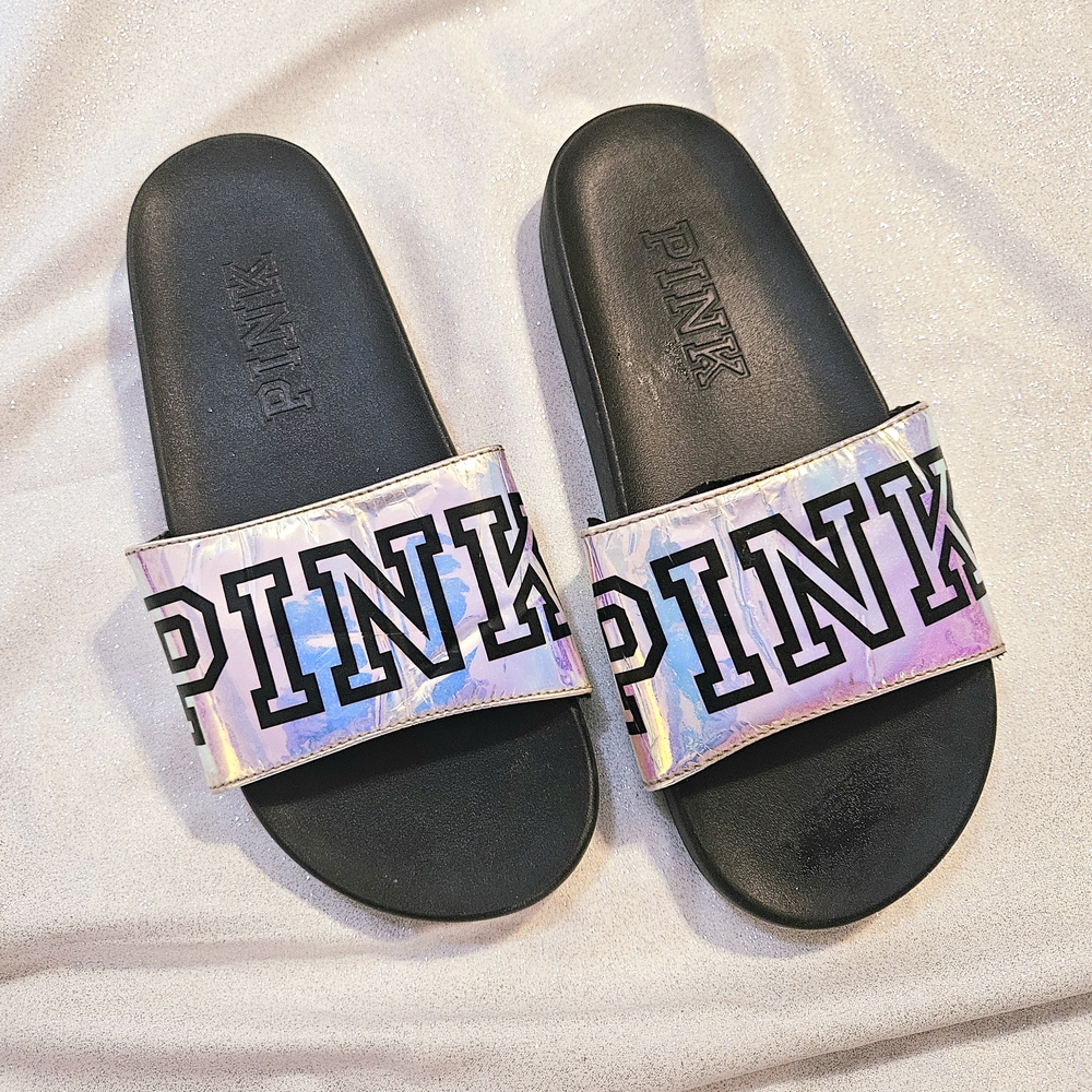 PINK Victoria's Secret Iridescent Slide Sandals